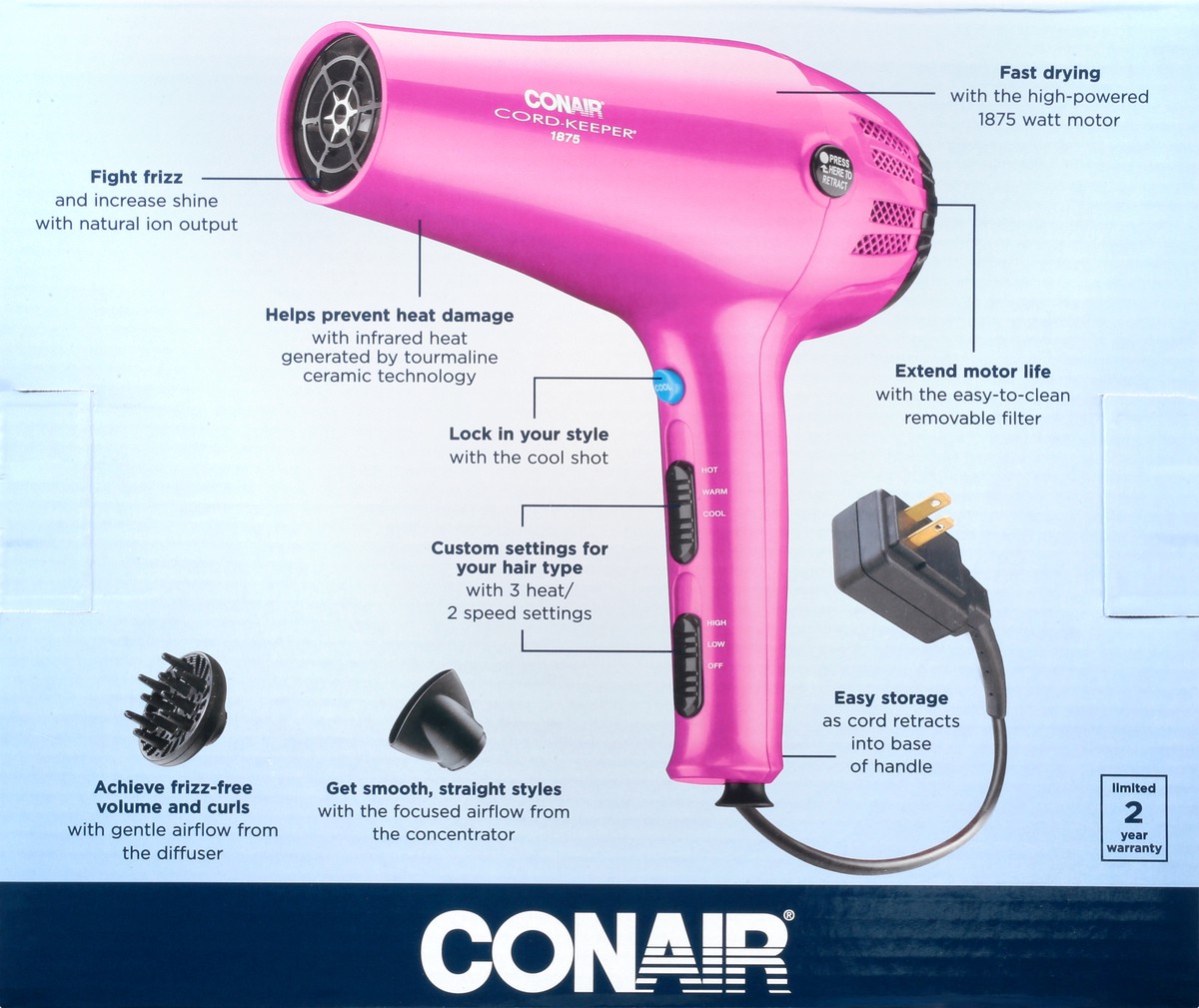 slide 10 of 11, Conair Ionic Cordkeeper Dryer, 1 ct