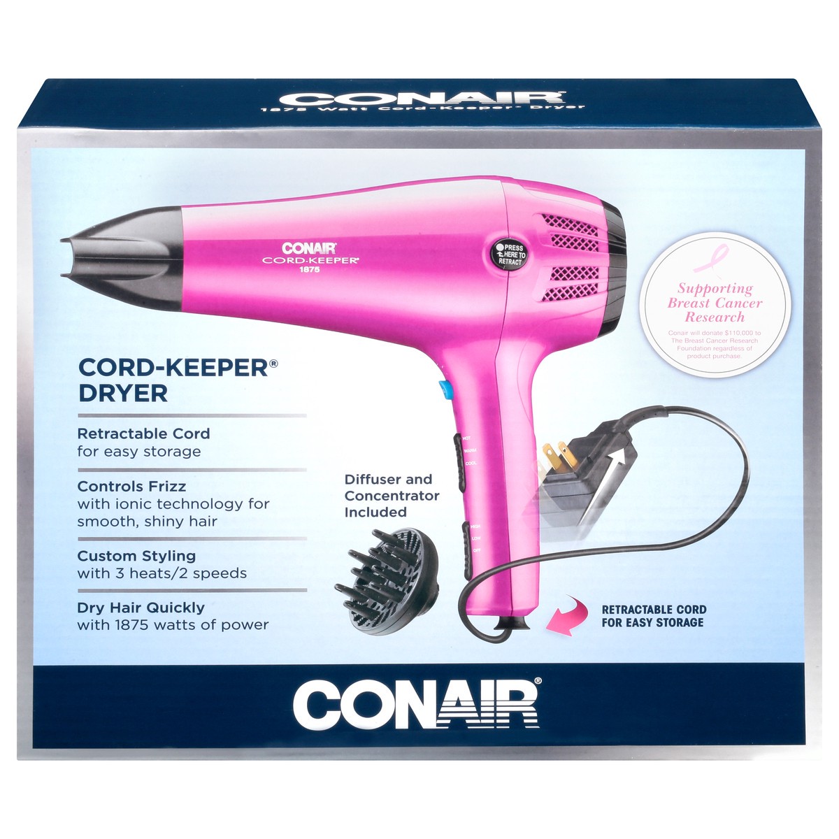 slide 1 of 11, Conair Ionic Cordkeeper Dryer, 1 ct