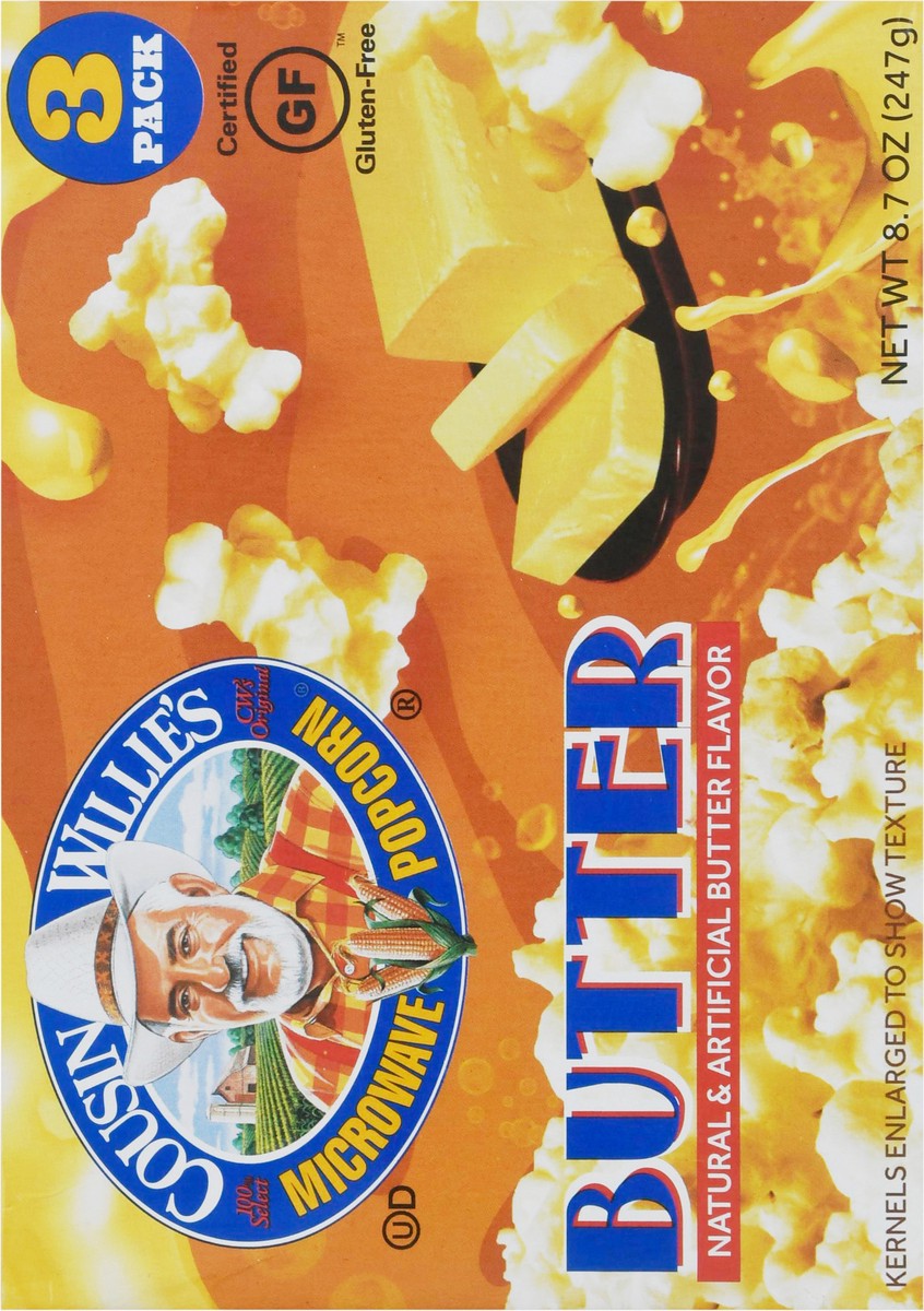 slide 2 of 14, Cousin Willie's 3 Pack Butter Microwave Popcorn 3 ea, 3 ct