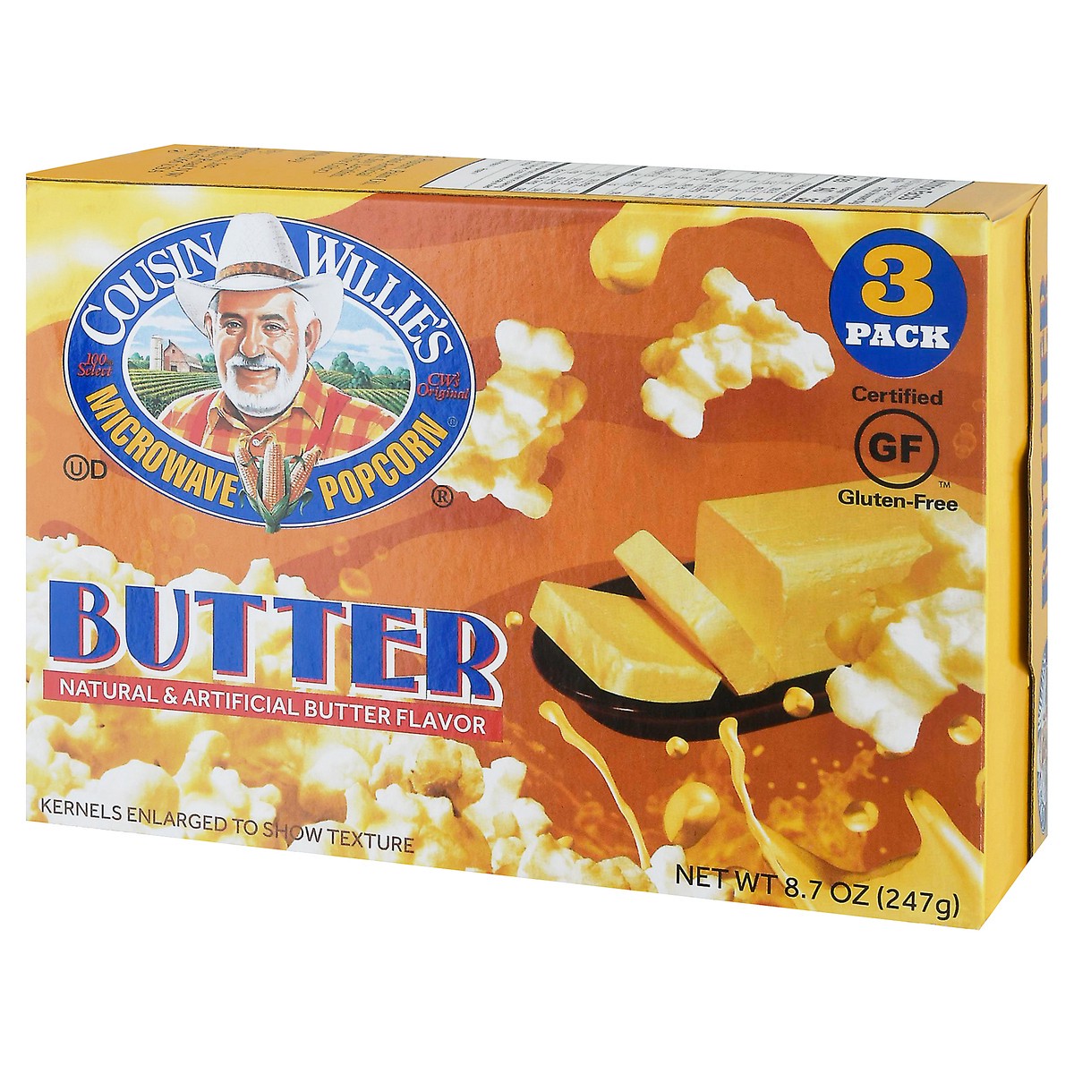 slide 10 of 14, Cousin Willie's 3 Pack Butter Microwave Popcorn 3 ea, 3 ct