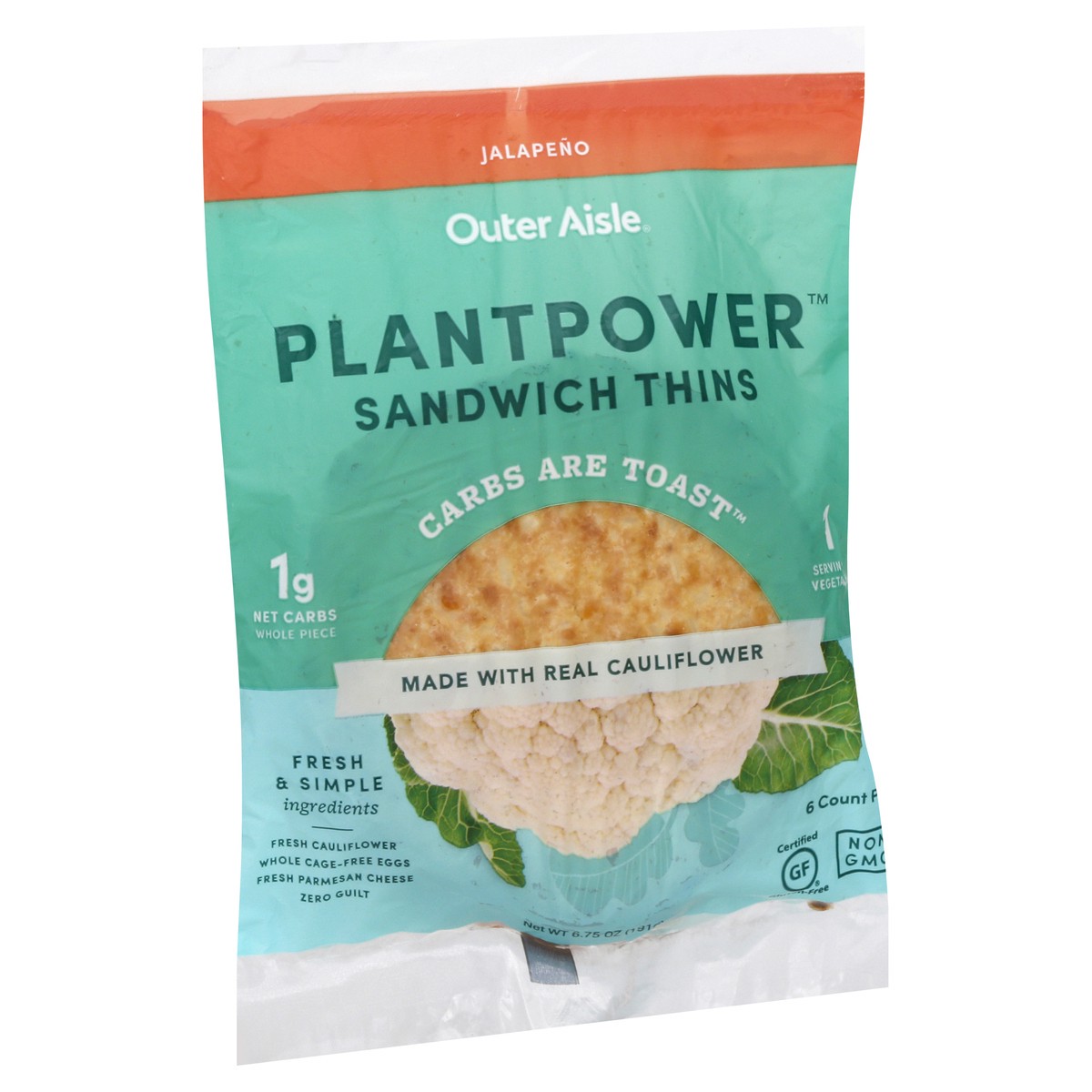 slide 11 of 13, Outer Aisle PlantPower Jalapeno Sandwich Thins 6 ea, 6.75 oz