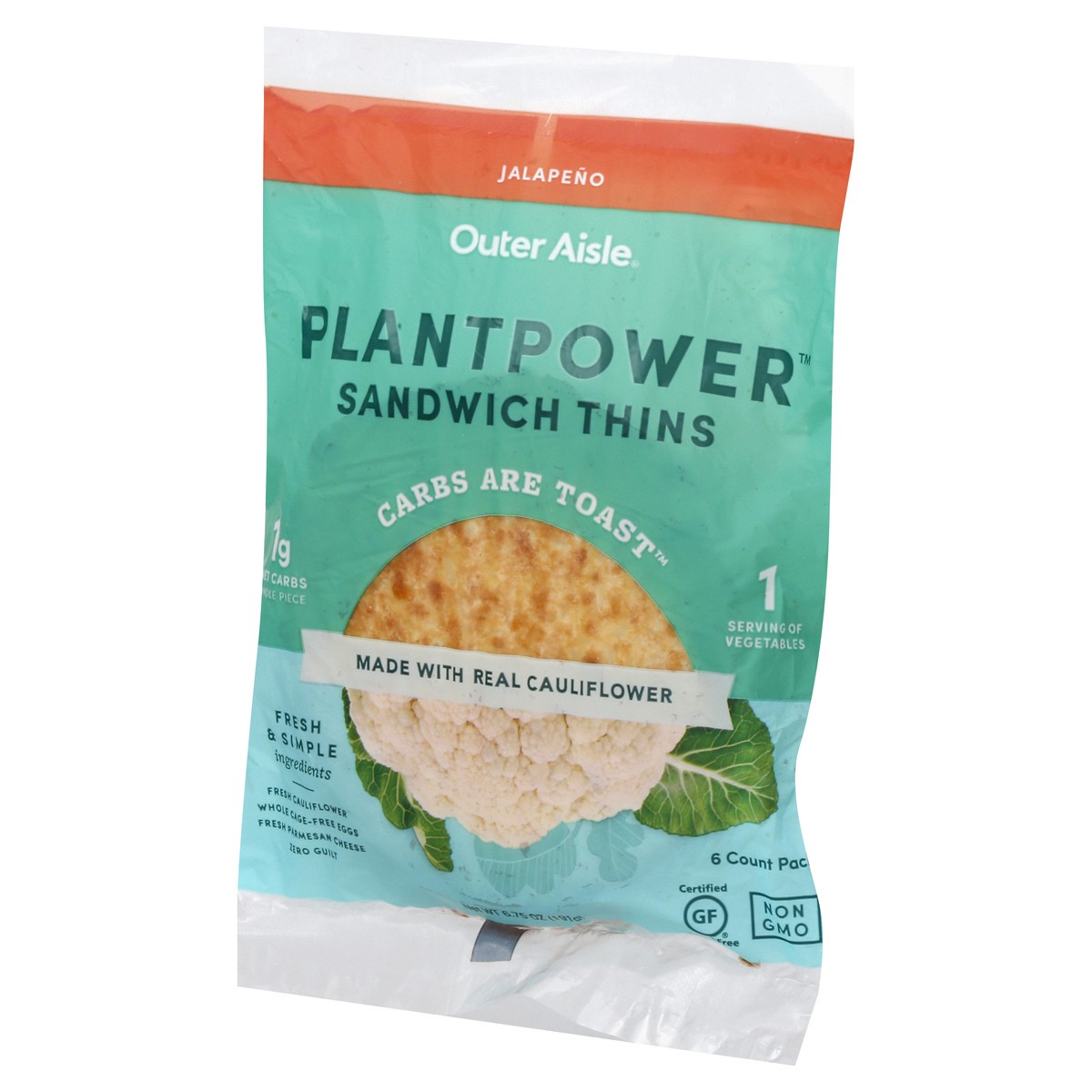 slide 3 of 13, Outer Aisle PlantPower Jalapeno Sandwich Thins 6 ea, 6.75 oz