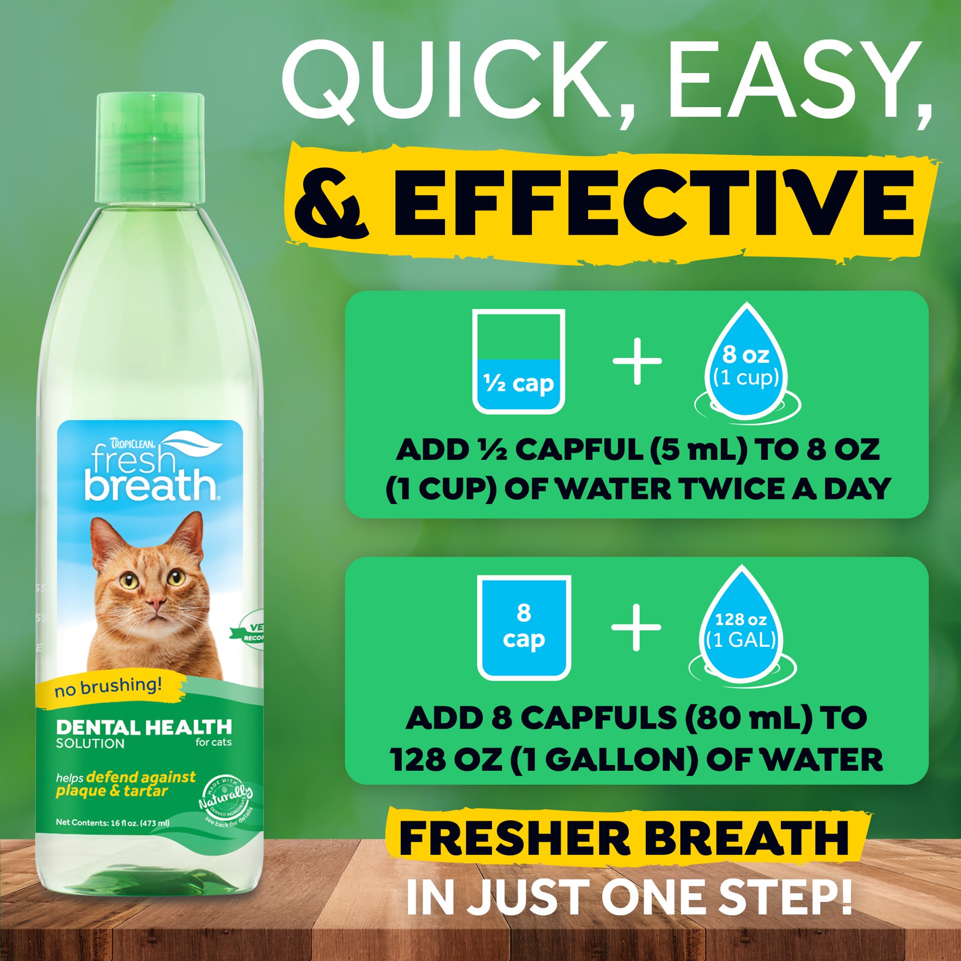 slide 2 of 9, TropiClean Fresh Breath Dental Health Solution for Cats, 16oz, 16 oz