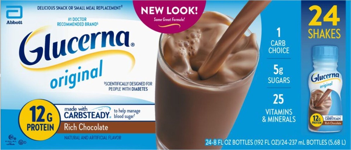 slide 4 of 9, Glucerna Original Rich Chocolate Shakes 24 Bottles 8 fl oz Bottle 24 ea, 