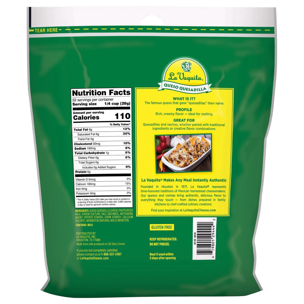 slide 2 of 2, La Vaquita Queso Quesadilla Shredded Cheese, 32 oz