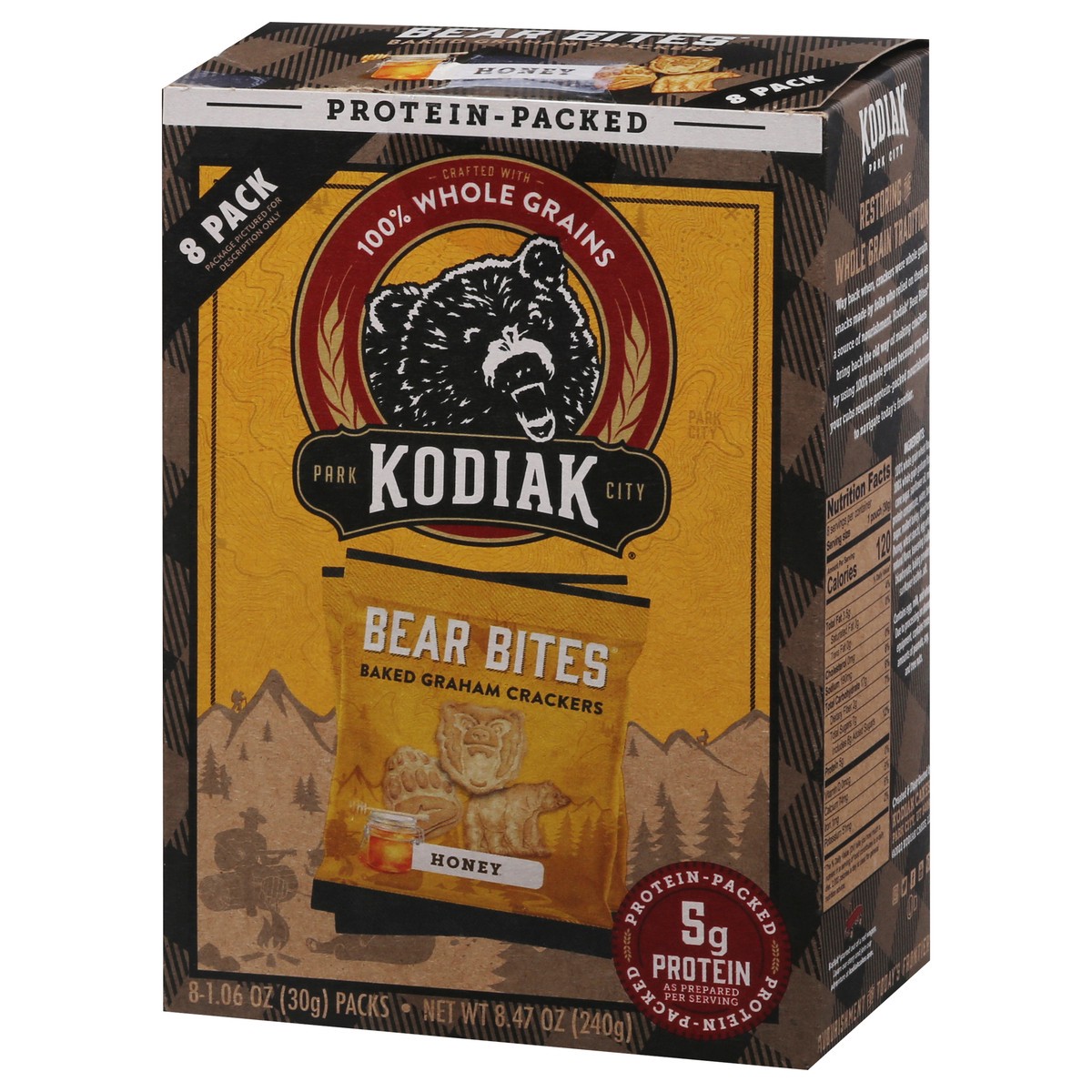 slide 8 of 16, Kodiak Cakes Bear Bites Honey Graham Crackers 8 - 1.06 oz Packs, 8 ct