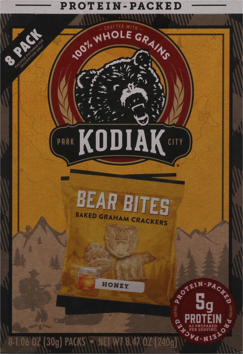 slide 7 of 16, Kodiak Cakes Bear Bites Honey Graham Crackers 8 - 1.06 oz Packs, 8 ct