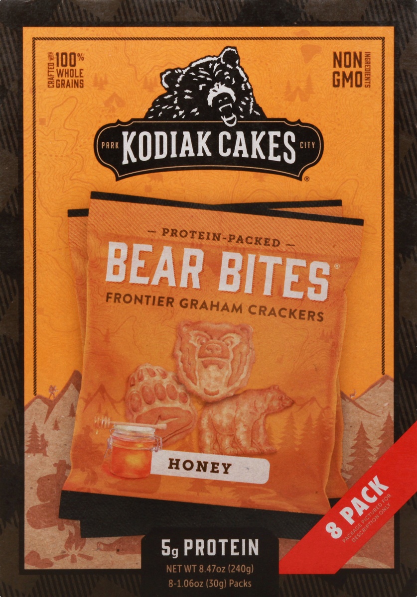 slide 9 of 10, Kodiak Cakes Bear Bites Honey Graham Crackers, 8.47 oz