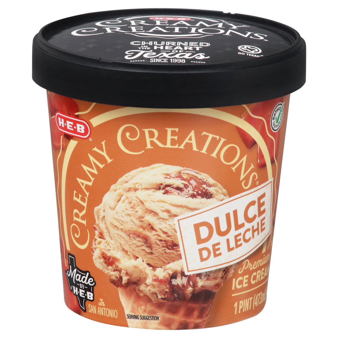 slide 1 of 1, H-E-B Creamy Creations Dulce De Leche Ice Cream, 16 oz