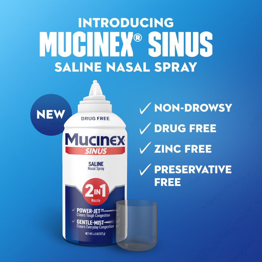 slide 3 of 6, Mucinex Sinus Saline Nasal Spray & Sinus Rinse, 4.5 fl oz