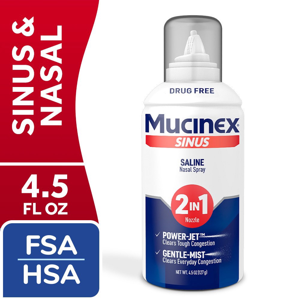 slide 2 of 6, Mucinex Sinus Saline Nasal Spray & Sinus Rinse, 4.5 fl oz