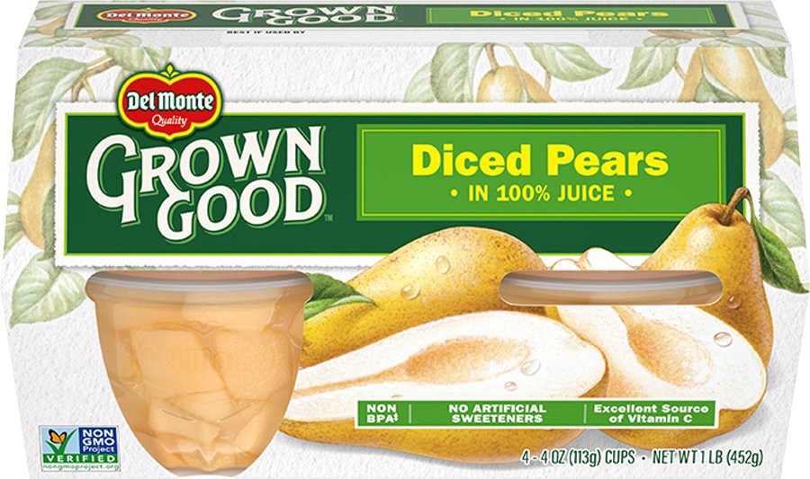 slide 1 of 1, Del Monte Grown Good Diced Pears 4 oz Cups, 4 ct