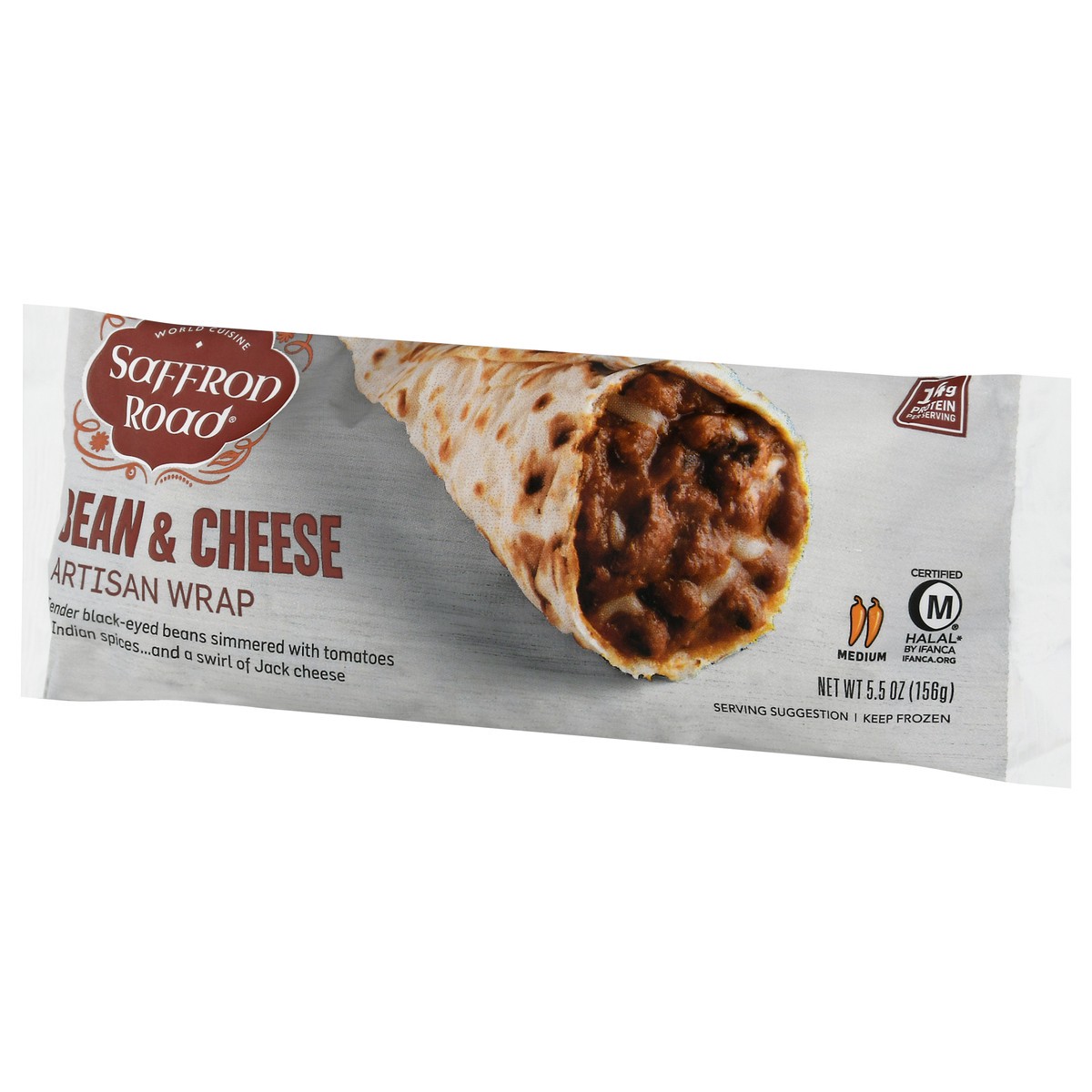 slide 13 of 14, Saffron Road Bean And Cheese Vegetarian Frozen Burrito Artisan Wrap, 5.5 oz