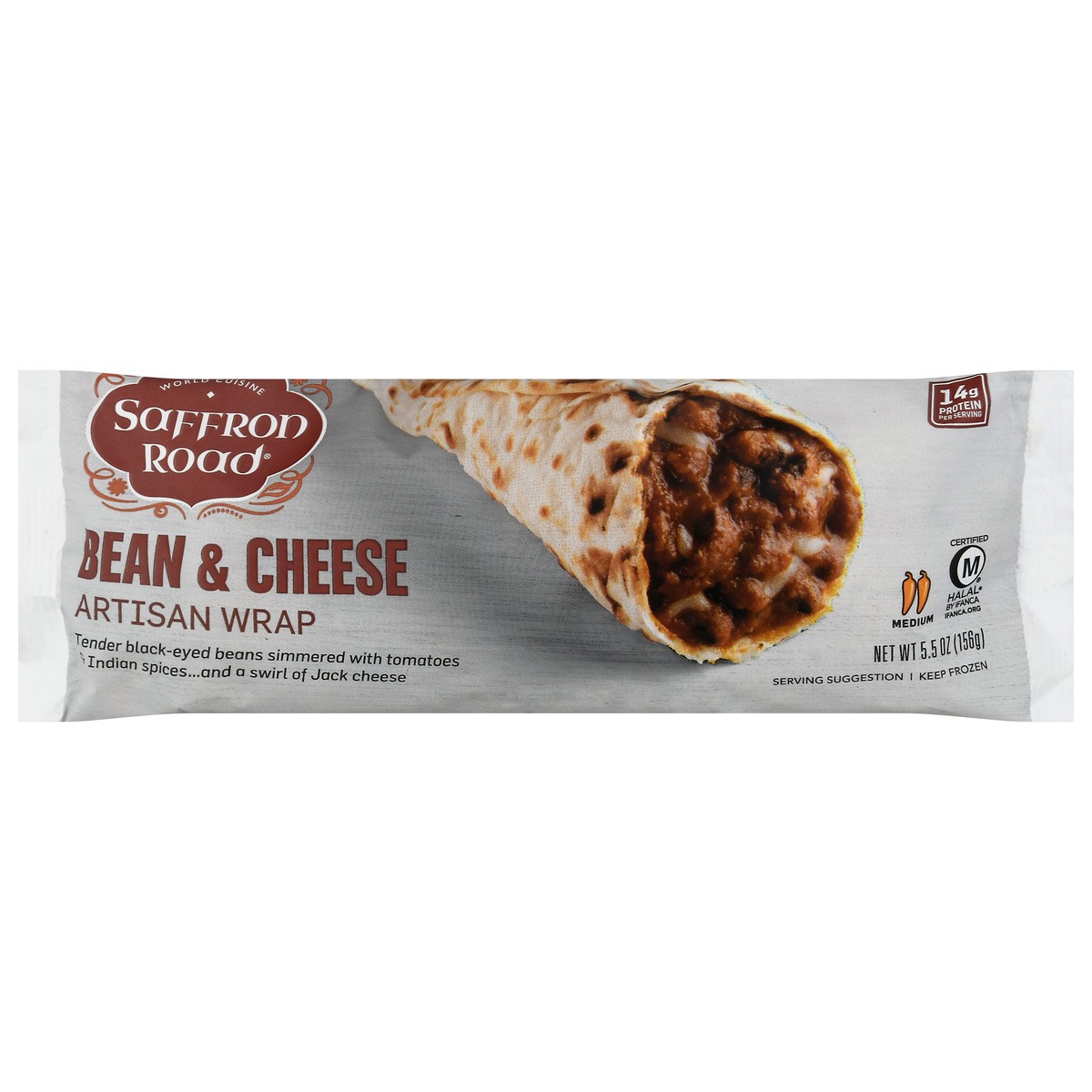 slide 7 of 14, Saffron Road Bean And Cheese Vegetarian Frozen Burrito Artisan Wrap, 5.5 oz