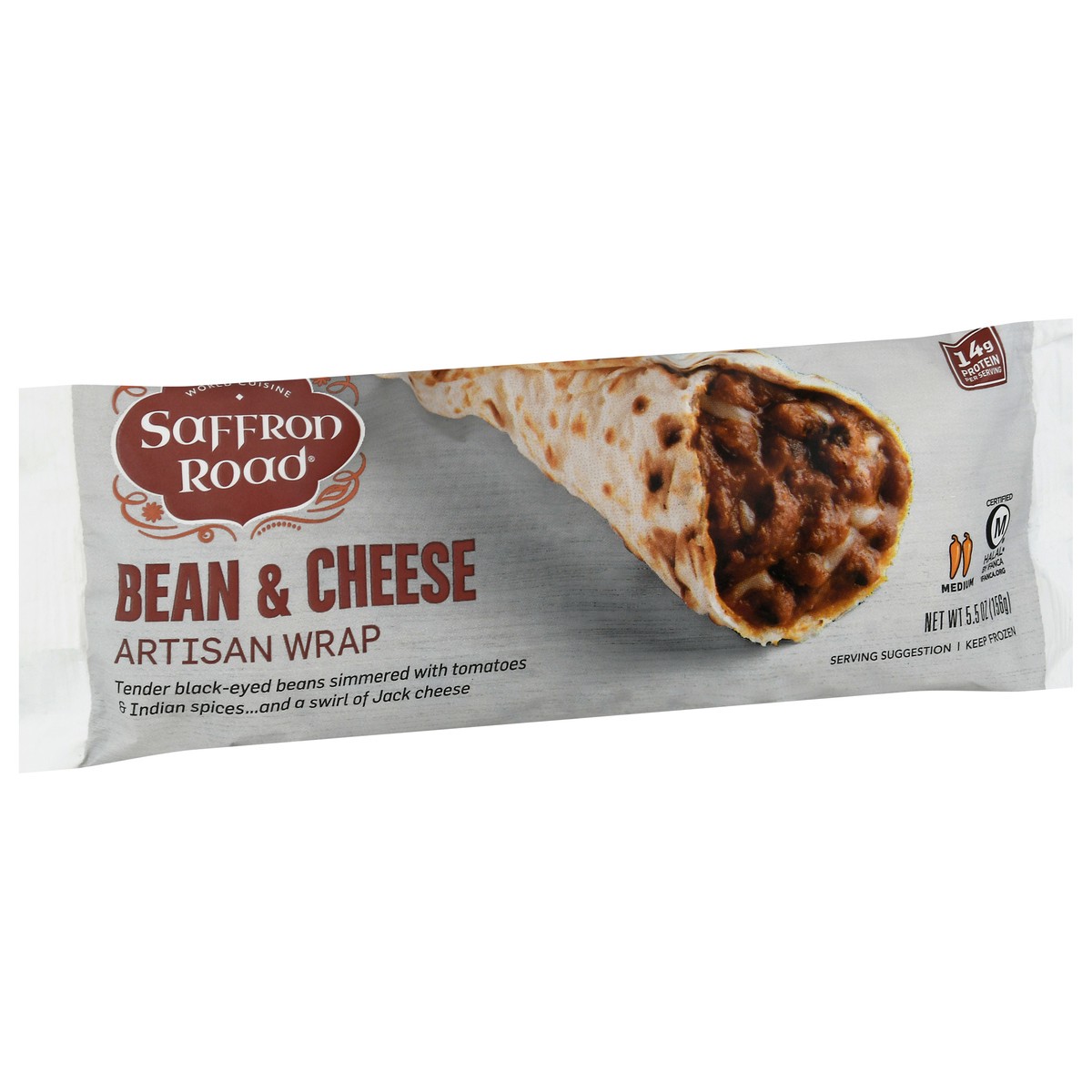 slide 8 of 14, Saffron Road Bean And Cheese Vegetarian Frozen Burrito Artisan Wrap, 5.5 oz