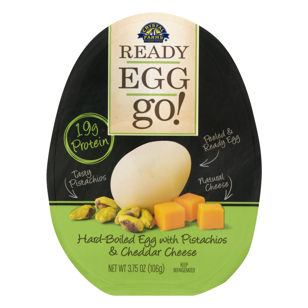slide 1 of 1, Crystal Farms Hard Boiled Egg With Pistachios & Cheddar Cheese, 3.75 oz