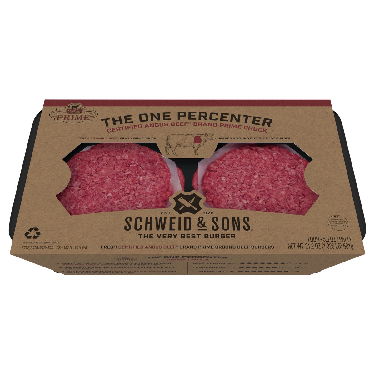 slide 1 of 11, Schweid & Sons The One Percenter CAB Burgers, 4 Count, 4 ct