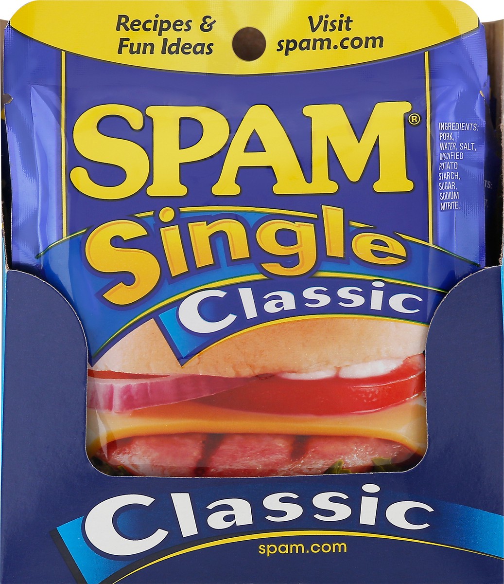 slide 1 of 7, SPAM Single Classic Sliced Meat 2.5 oz. Pouch, 2.5 oz