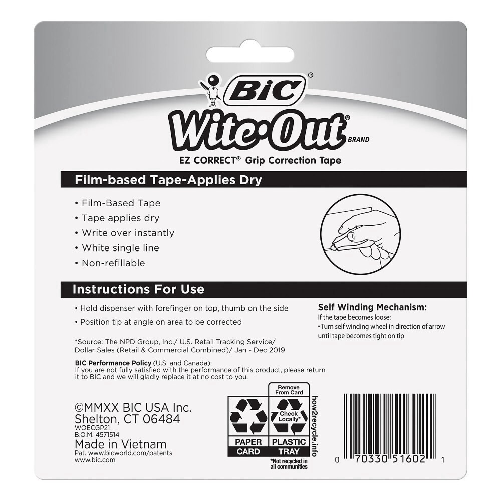 slide 3 of 6, Bic White Out Tape, 2 ct
