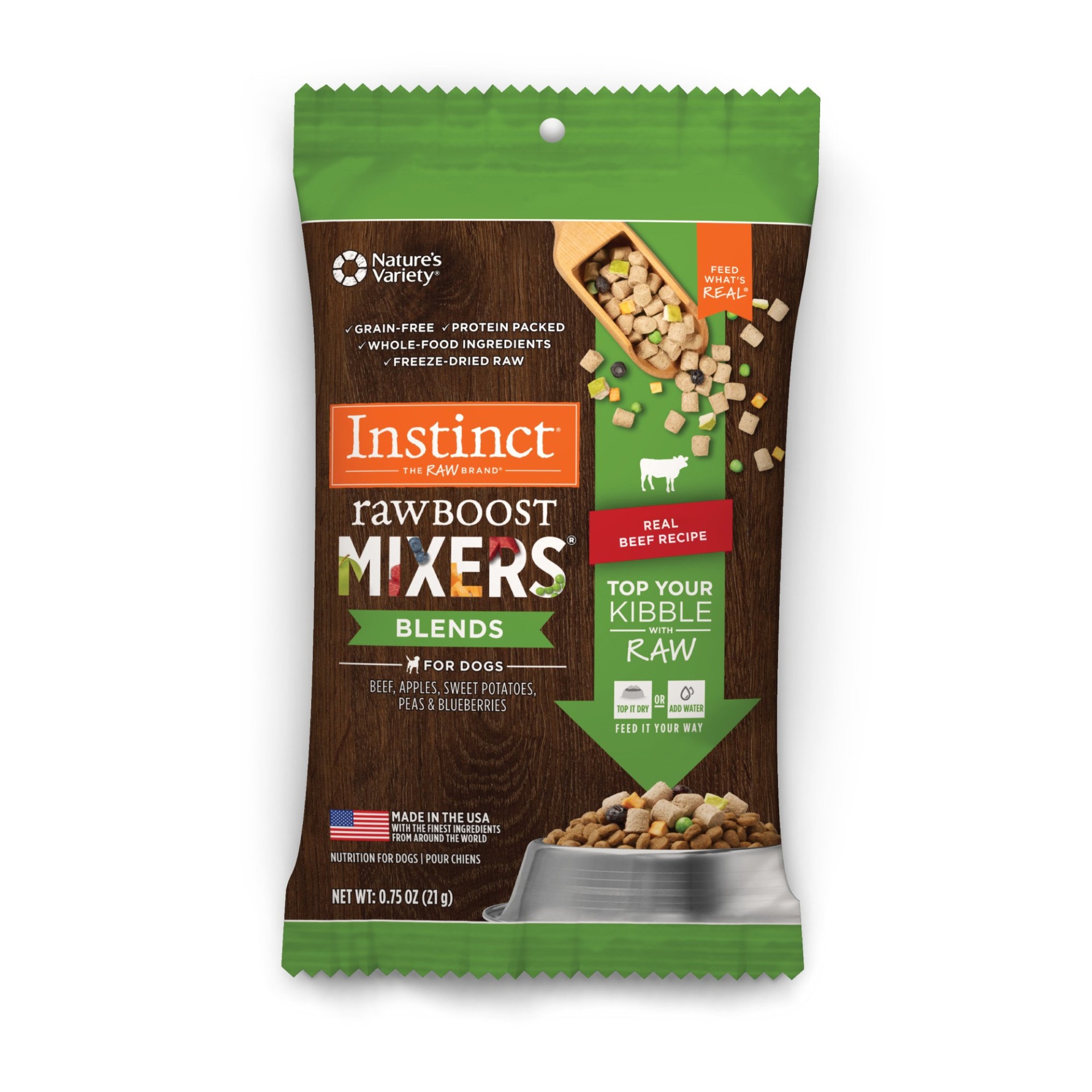 slide 1 of 1, Instinct Freeze Dried Raw Boost Mixers Blends Grain Free Real Beef Recipe Dog Food Topper by Nature's Variety, 0.75 oz