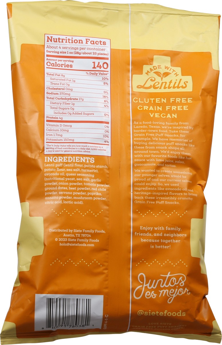 slide 3 of 13, Siete Dairy Free Queso Puff Snacks 4 oz, 4 oz