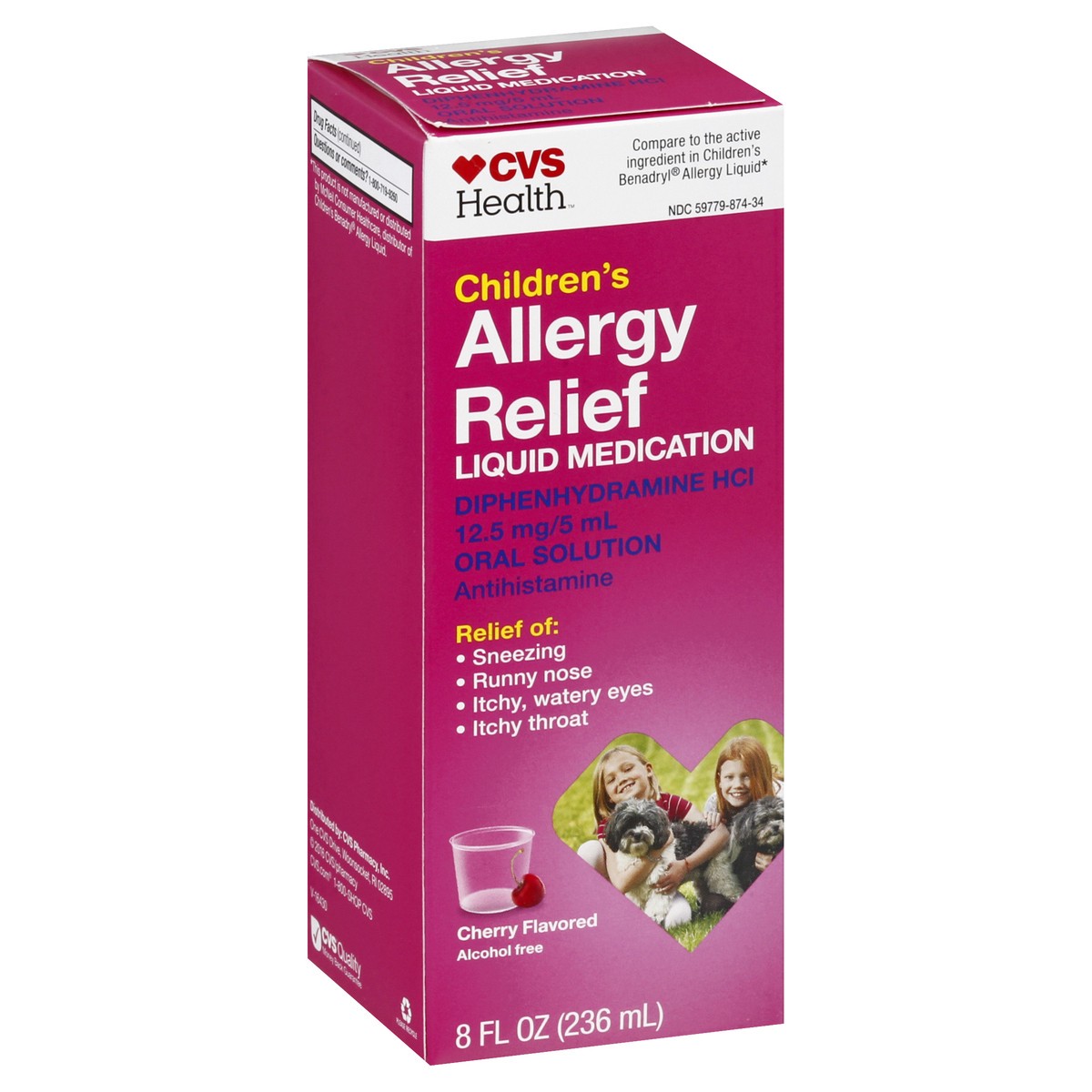 slide 10 of 12, CVS Health Children's Allergy Relief; Diphenhydramine Hydrochloride Oral Solution, Cherry Flavor, 8 Oz, 8 oz