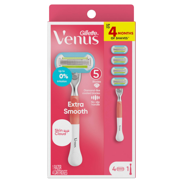 slide 8 of 29, Gillette Venus Extra Smooth Women's Razor with Reusable Razor Handle, 4 Razor Blade Refills and Shower Holder, 1 ct
