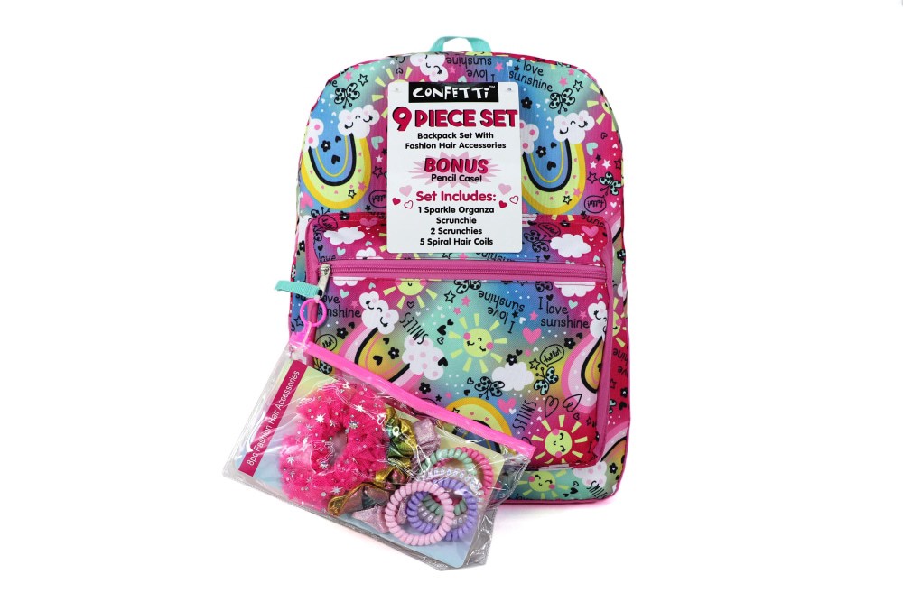 slide 1 of 2, Cudlie Confetti Backpack + Fashion Hair Accessories Set - Multicolor, 9 ct