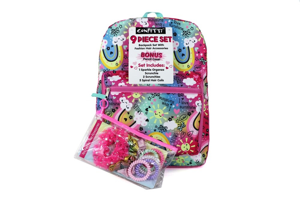 slide 1 of 1, Cudlie Confetti Backpack + Fashion Hair Accessories Set - Multicolor, 9 ct