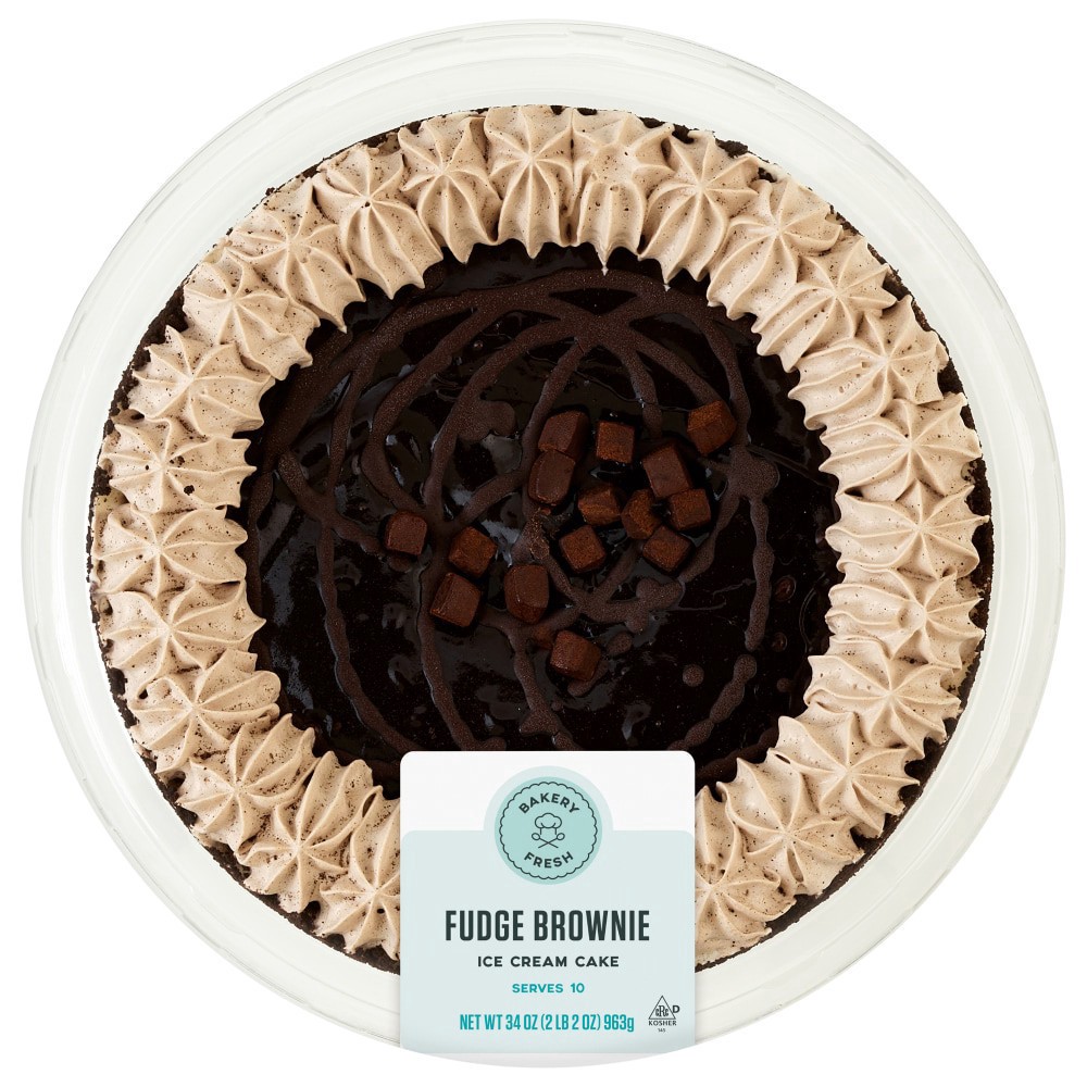 slide 1 of 3, Bakery Fresh Fudge Brownie Ice Cream Cake, 34 oz