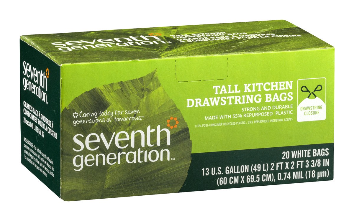 slide 2 of 9, Seventh Generation Kitchen Trash Bags With Drawstring, 20 ct