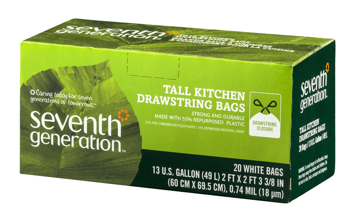 slide 4 of 9, Seventh Generation Kitchen Trash Bags With Drawstring, 20 ct