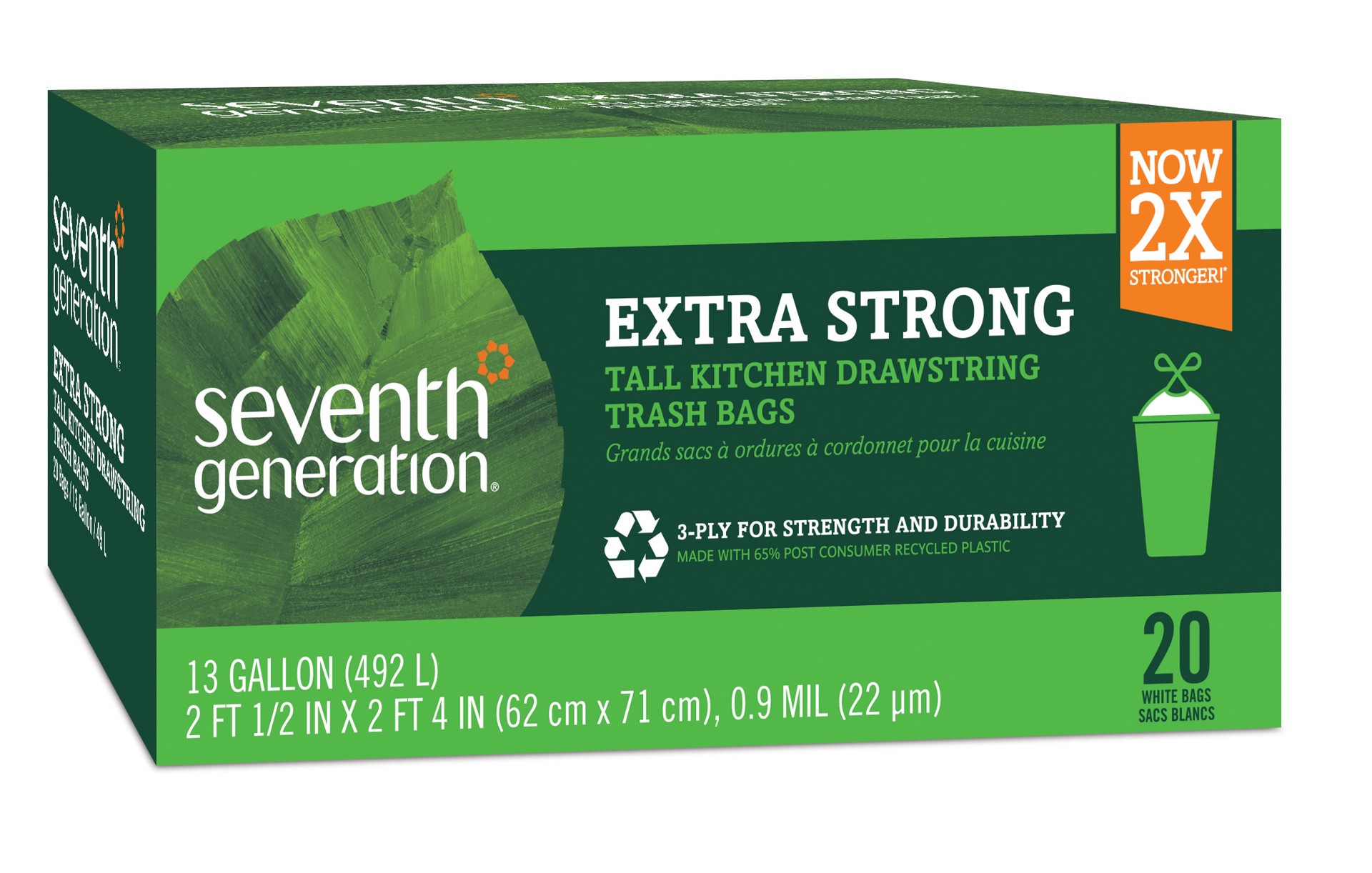 slide 1 of 9, Seventh Generation Kitchen Trash Bags With Drawstring, 20 ct