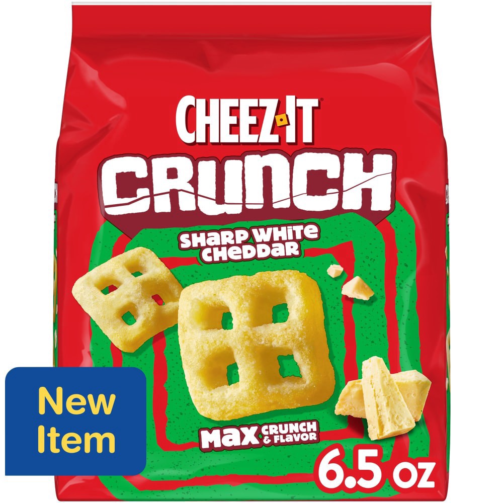 slide 1 of 6, Cheez-It Crunch Cheesy Baked Snacks Sharp White Cheddar, 6.5 oz