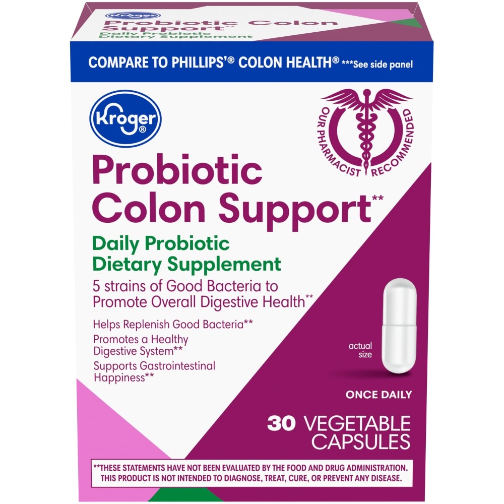 slide 1 of 1, Kroger Probiotic Colon Support Vegetable Capsules, 30 ct