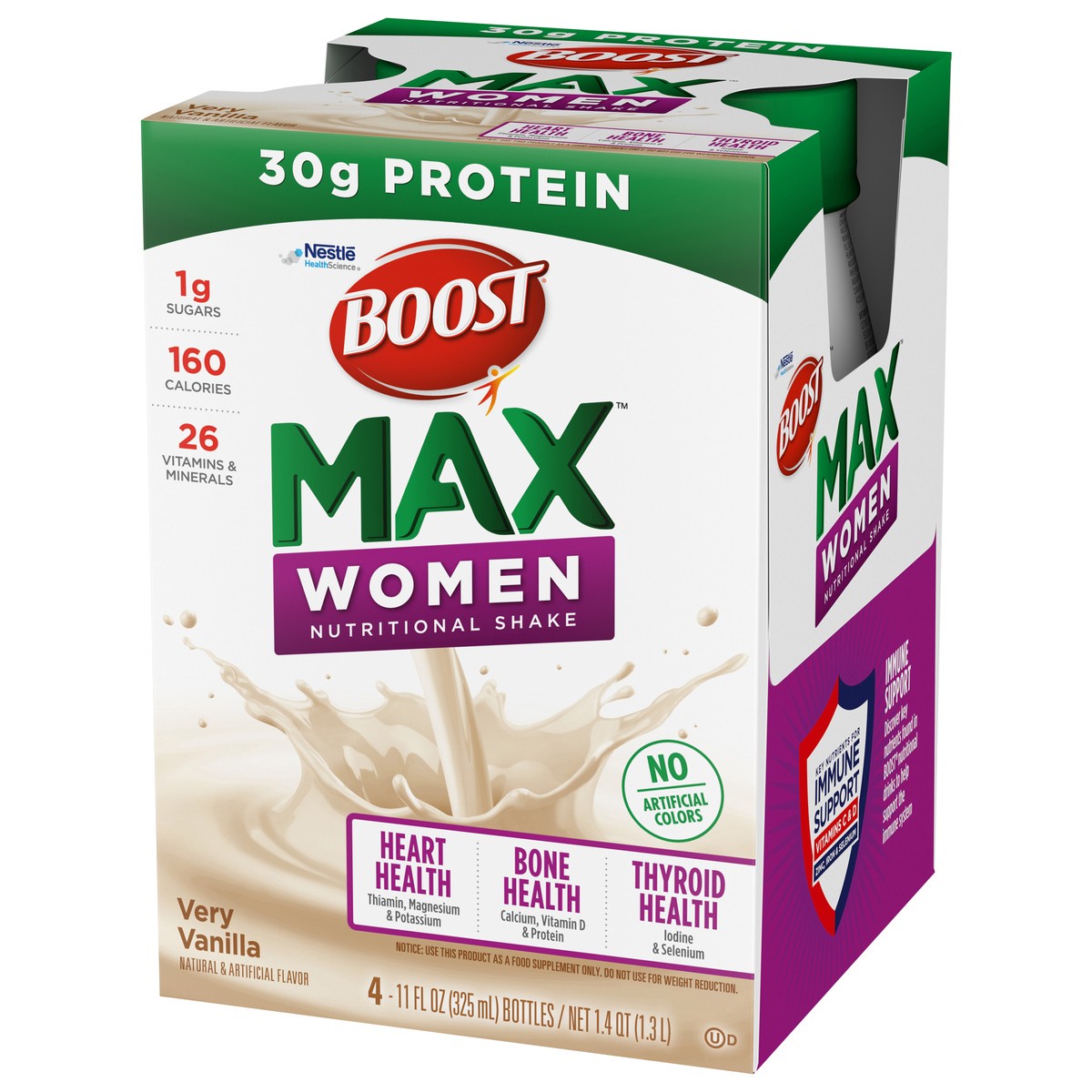 slide 9 of 11, Boost Max Women Ready to Drink Nutritional Shake, Very Vanilla, 4 - 11 FL OZ Bottles, 11 fl oz