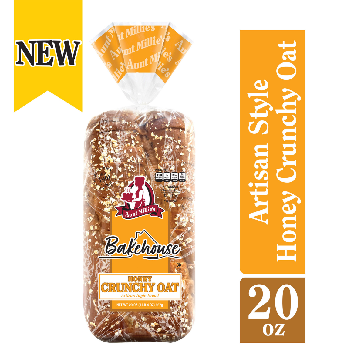 slide 1 of 8, Aunt Millie's Bakehouse Artisan Style Honey Crunchy Oat Bread 20 oz, 20 oz