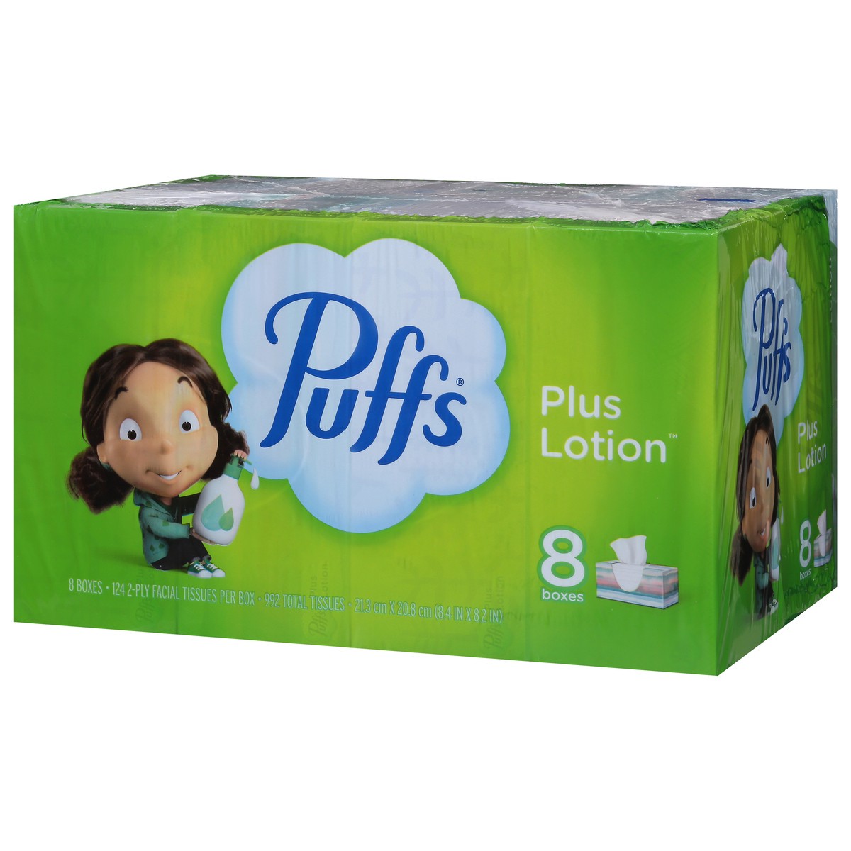 slide 4 of 9, Puffs Plus Lotion Facial Tissue, 8 Family Boxes, 124 Tissues Per Box, 8 ct