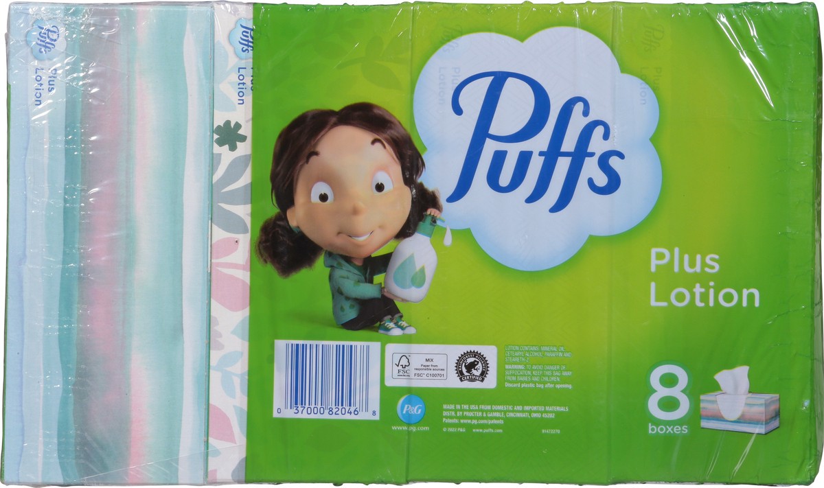 slide 7 of 9, Puffs Plus Lotion Facial Tissue, 8 Family Boxes, 124 Tissues Per Box, 8 ct