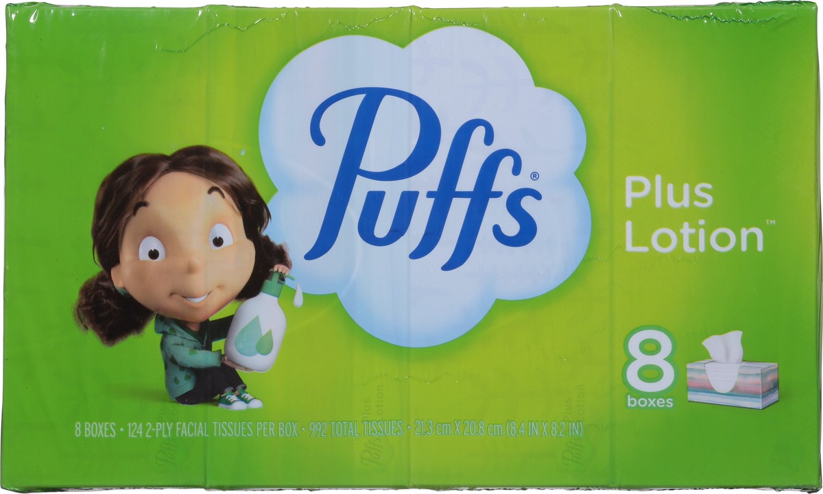 slide 3 of 9, Puffs Plus Lotion Facial Tissue, 8 Family Boxes, 124 Tissues Per Box, 8 ct