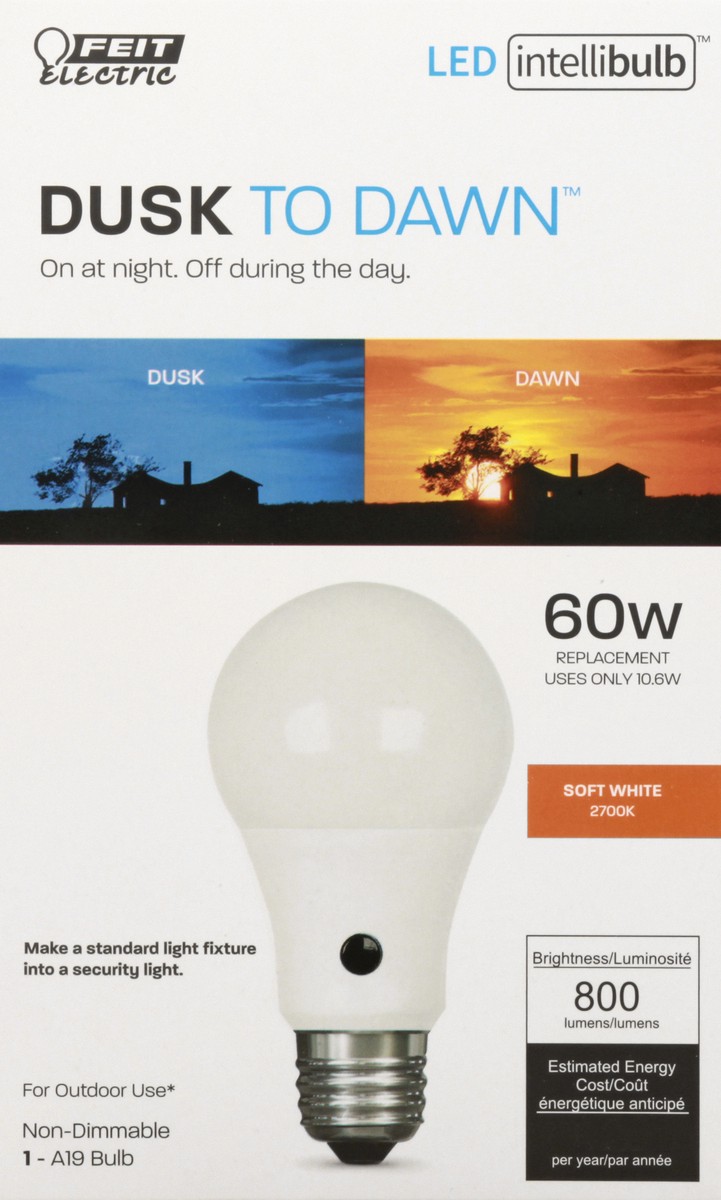slide 2 of 11, Feit Electric Intellibulb Dusk to Dawn LED 10.6 Watts Soft White Light Bulb 1 ea, 1 ea