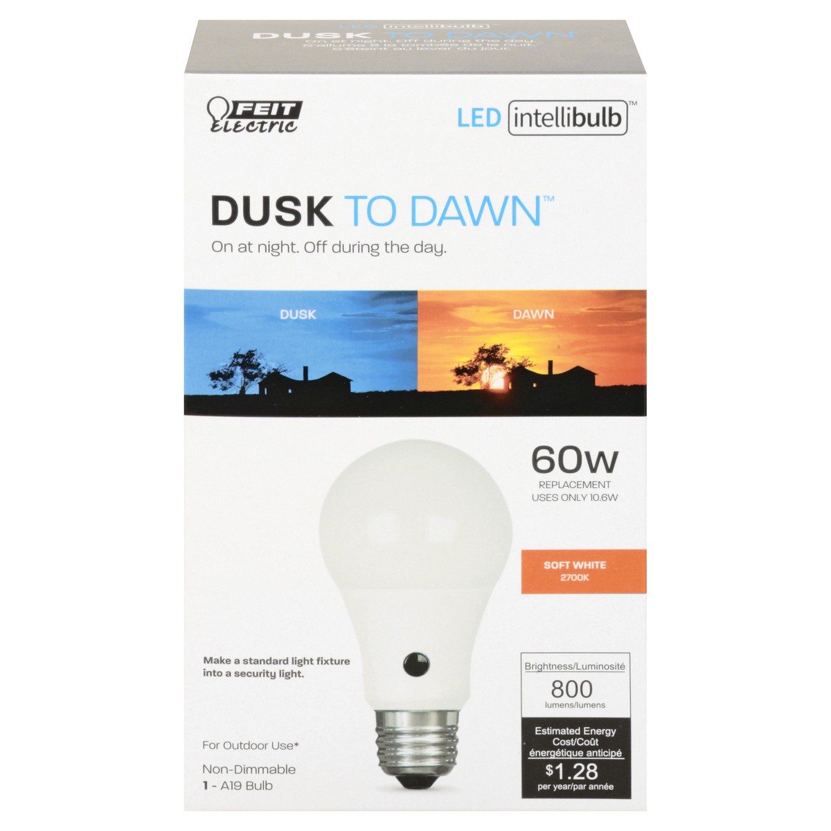 slide 1 of 11, Feit Electric Intellibulb Dusk to Dawn LED 10.6 Watts Soft White Light Bulb 1 ea, 1 ea