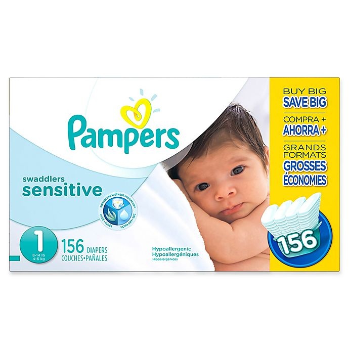 slide 1 of 5, Pampers Swaddlers Sensitive Size 1 Economy Pack Diapers, 156 ct