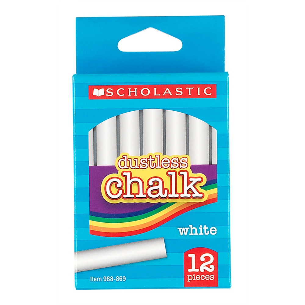 slide 1 of 1, Scholastic Dustless Chalk, White, Pack Of 12 Sticks, 12 ct