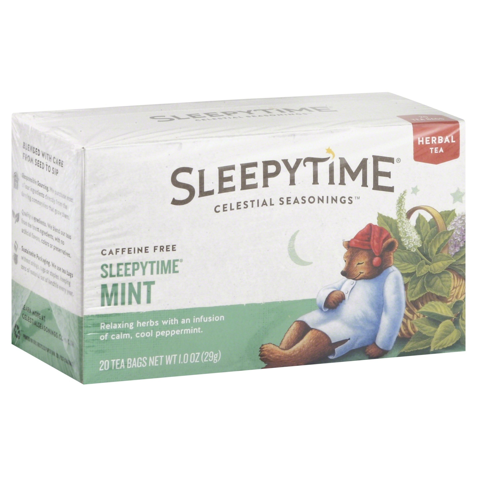 slide 1 of 10, Celestial Seasonings Sleepytime Mint Caffeine Free Herbal Tea Bags 20 ct Box, 