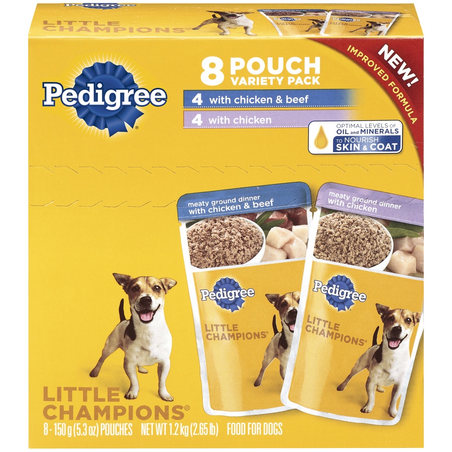 slide 1 of 3, Pedigree Little Champions 8 Pouch Variety Pack Dog Food, 42.4 oz