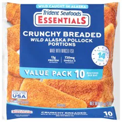 Trident Seafoods Essentials Crunchy Breaded Wild Alaska Pollock Portions, 10 ct