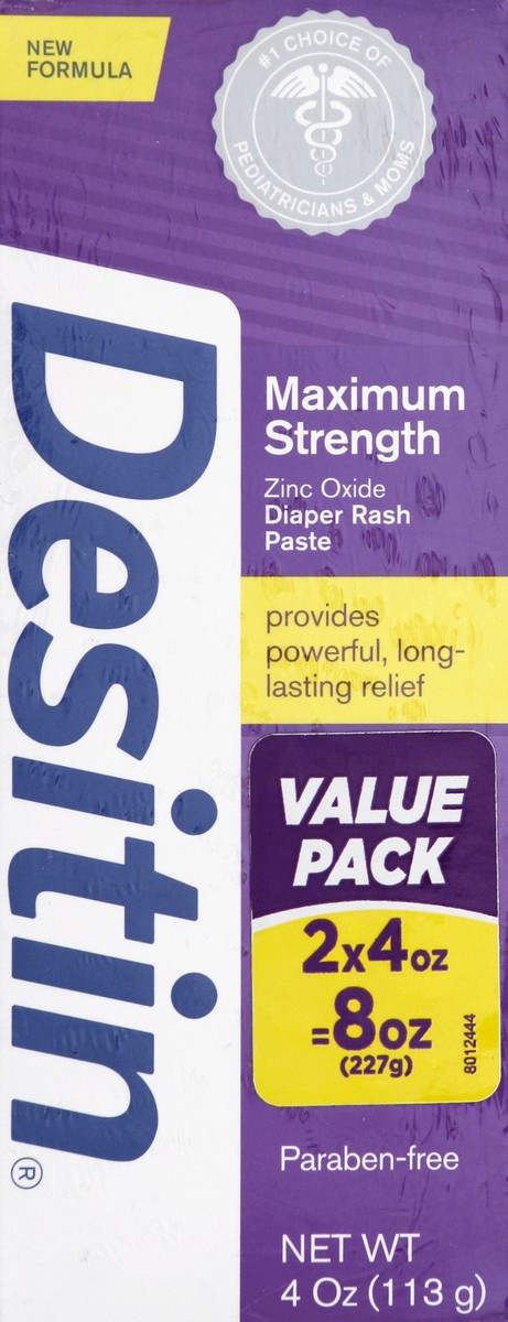 slide 1 of 5, Desitin Maximum Strength Baby Diaper Rash Cream with 40% Zinc Oxide for Treatment, Relief & Prevention, Hypoallergenic, Phthalate- & Paraben-Free Paste, Value Twin Pack, 4 oz, 8 fl oz