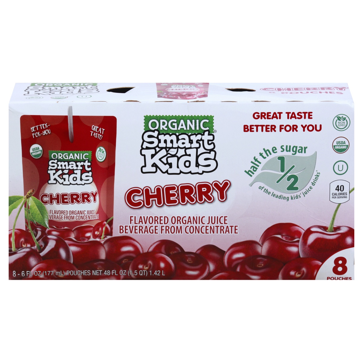 slide 1 of 1, Smart Kids Organic Cherry 6 oz Pouches, 8 ct