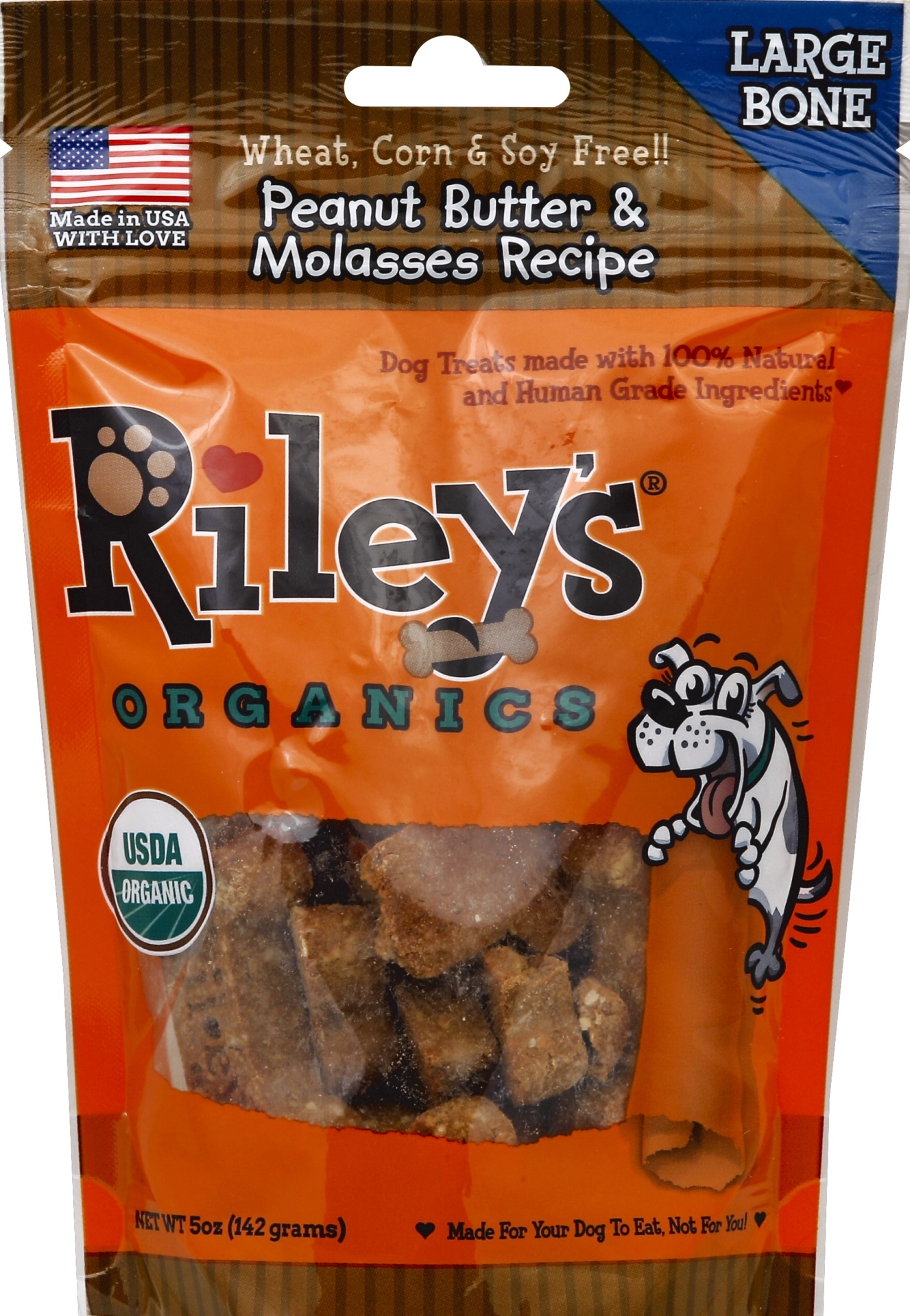 slide 1 of 1, Riley's Organics Peanut Butter Molasses Large Bone, 5 oz